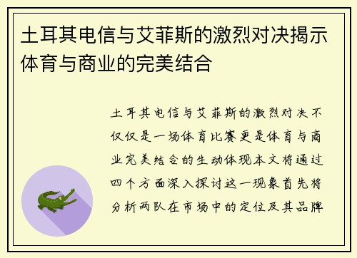 土耳其电信与艾菲斯的激烈对决揭示体育与商业的完美结合