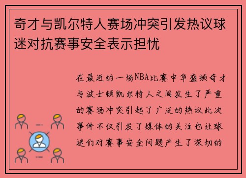 奇才与凯尔特人赛场冲突引发热议球迷对抗赛事安全表示担忧