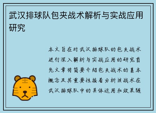 武汉排球队包夹战术解析与实战应用研究